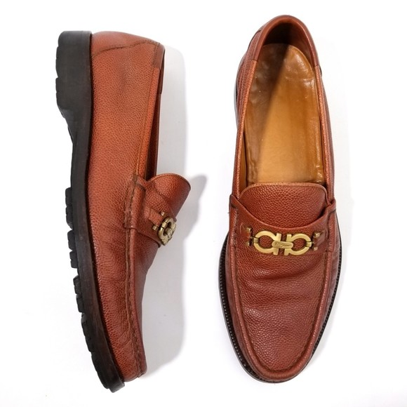 Salvatore Ferragamo Other - Salvatore Ferragamo Gold Tone Pebbled Leather Horsebit Loafers